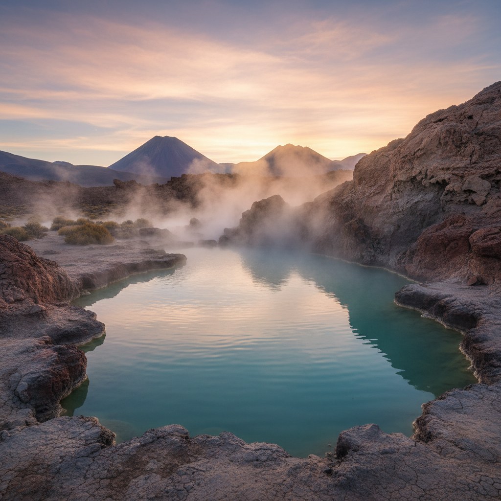 Termas ancestrales privadas al amanecer en el desierto de Atacama